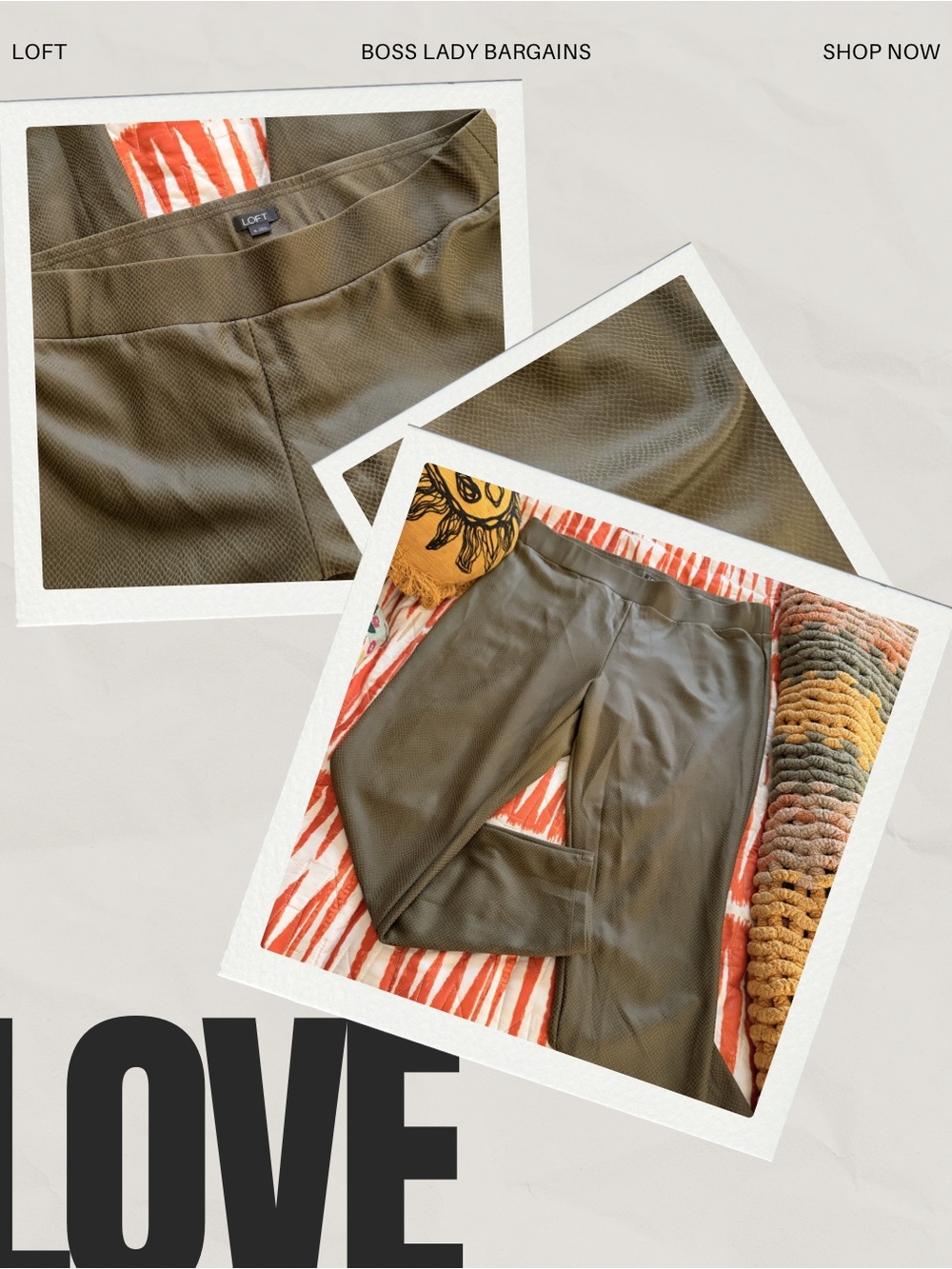 LOFT Olive Textured Pull-On Straight Leggings
